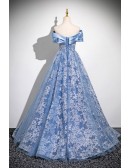 Princess Blue Off Shoulder Flowers Long Prom Dress For Formal