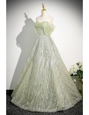 Fairytale Green Sequined Tulle Off Shoulder Prom Dress With Blings