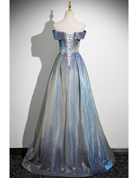 Dremy Sky Stars Ombre Sparkly Prom Dress With Pleats