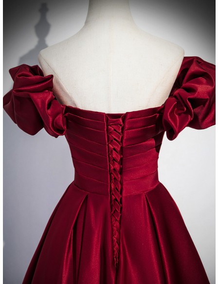 Elegant Pleated Burgundy Satin Long Prom Dress For Formal