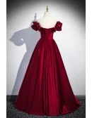 Elegant Pleated Burgundy Satin Long Prom Dress For Formal