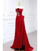 Elegant Strapless Burgundy Formal Prom Dress With Embroidered Pattern