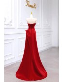 Elegant Strapless Burgundy Formal Prom Dress With Embroidered Pattern