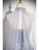 Dreamy Grey Sparkly Sequined Aline Prom Dress With Tulle Sleeves