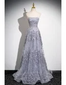 Dreamy Grey Sparkly Sequined Aline Prom Dress With Tulle Sleeves