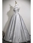 Metallic Silver Grey Unique Prom Dress With Lovely Butterflies