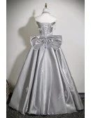 Metallic Silver Grey Unique Prom Dress With Lovely Butterflies
