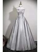 Metallic Silver Grey Unique Prom Dress With Lovely Butterflies