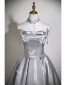 Metallic Silver Grey Unique Prom Dress With Lovely Butterflies