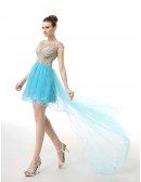 A-Line Scoop Neck Short Tulle Dress With Beading Appliquer Lace