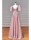Gorgeous Illusion Vneck Sequined And Satin Pink Prom Dress With Bubble Sleeves