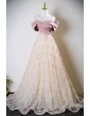 Beautiful Flowers Long Pink Off Shoulder Prom Dress With Sequins
