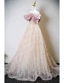 Beautiful Flowers Long Pink Off Shoulder Prom Dress With Sequins