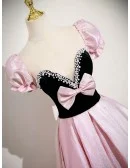 Beaded Sweetheart Metallic Pink Cute Prom Dress With Sleeves