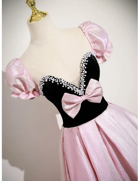 Beaded Sweetheart Metallic Pink Cute Prom Dress With Sleeves