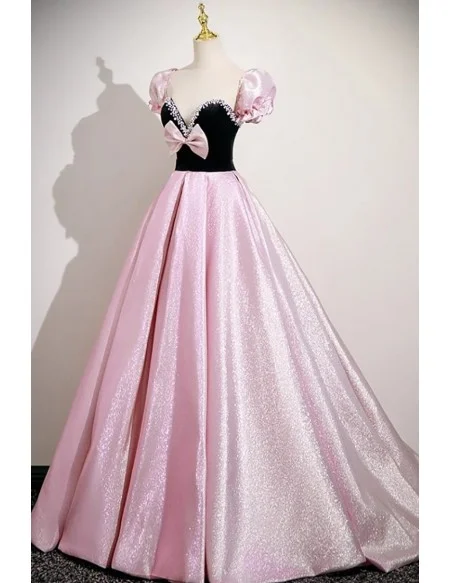 Beaded Sweetheart Metallic Pink Cute Prom Dress With Sleeves