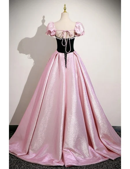 Beaded Sweetheart Metallic Pink Cute Prom Dress With Sleeves
