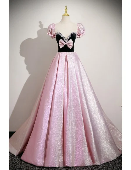 Beaded Sweetheart Metallic Pink Cute Prom Dress With Sleeves