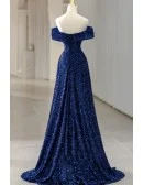 Gorgeous Royal Blue Sequined Off Shoulder Long Prom Dress For Formal