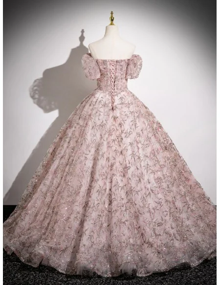 Stunning Pink Sparkly Sequins Ballgown Princess Prom Dress