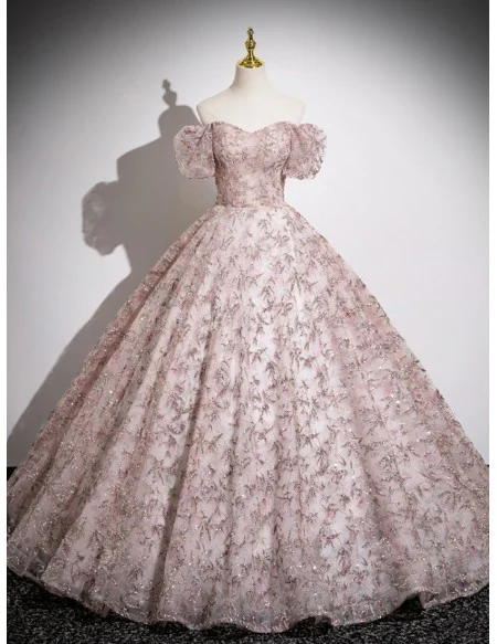 Stunning Pink Sparkly Sequins Ballgown Princess Prom Dress