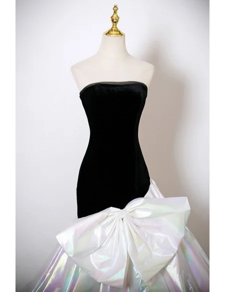 Black And White Big Bow Front Mermaid Formal Prom Dress Strapless