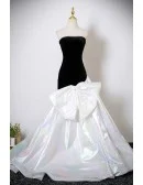 Black And White Big Bow Front Mermaid Formal Prom Dress Strapless