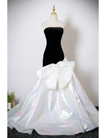 Black And White Big Bow Front Mermaid Formal Prom Dress Strapless