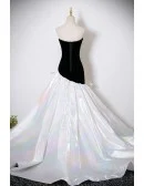 Black And White Big Bow Front Mermaid Formal Prom Dress Strapless
