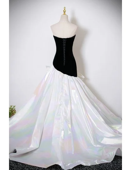 Black And White Big Bow Front Mermaid Formal Prom Dress Strapless