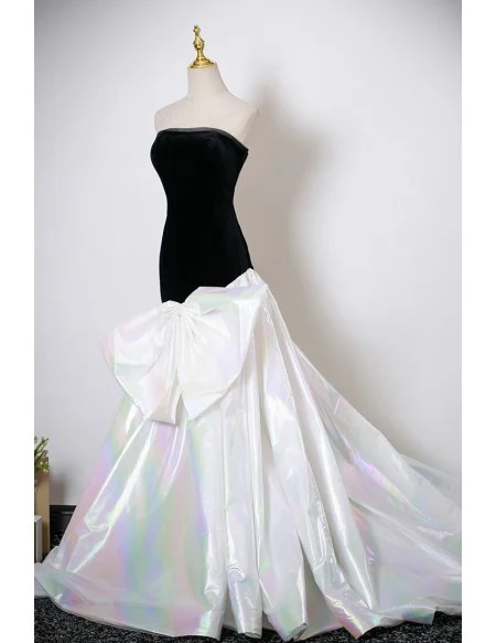 Black And White Big Bow Front Mermaid Formal Prom Dress Strapless