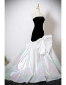 Black And White Big Bow Front Mermaid Formal Prom Dress Strapless