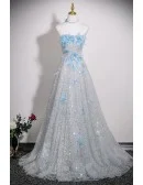 Dreamy Silver Sparkly Sequined Long Prom Dress With Blue Butterflies