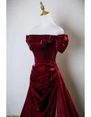 Elegant Sleek Burgundy Ruffled Long Prom Dress Off Shoulder