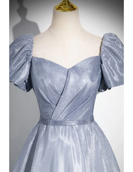 Ombre Grey Blue Off Shoulder Prom Dress With Ruffles Trim