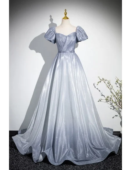 Ombre Grey Blue Off Shoulder Prom Dress With Ruffles Trim