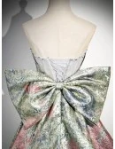 Unique Metallic Floral Pattern Prom Dress With Big Bow Train