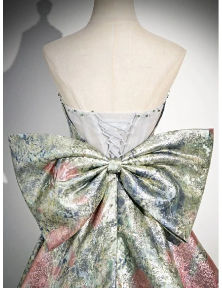 Unique Metallic Floral Pattern Prom Dress With Big Bow Train