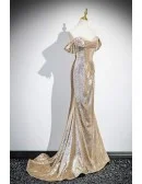 Sparkly Gold Sequined Mermaid Party Prom Dress Elegant