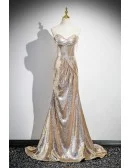 Sparkly Gold Sequined Mermaid Party Prom Dress Elegant