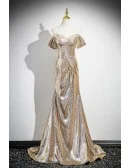 Sparkly Gold Sequined Mermaid Party Prom Dress Elegant