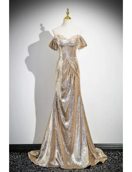 Sparkly Gold Sequined Mermaid Party Prom Dress Elegant