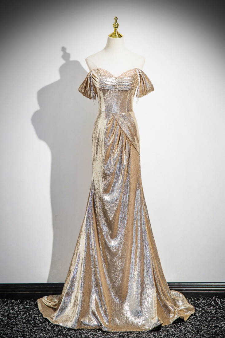 Asymmetric Dark Green Sequins Mermaid Prom Dress Gold 3D Crystals Bodycon Party Gown main image 0