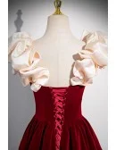 Elegant Burgundy Long Velvet Prom Dress With Pearls Accent