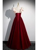 Elegant Burgundy Long Velvet Prom Dress With Pearls Accent