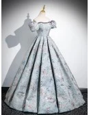 Unique Floral Pattern Ruffled Ballgown Prom Dress With Off Shoulder