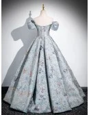Unique Floral Pattern Ruffled Ballgown Prom Dress With Off Shoulder