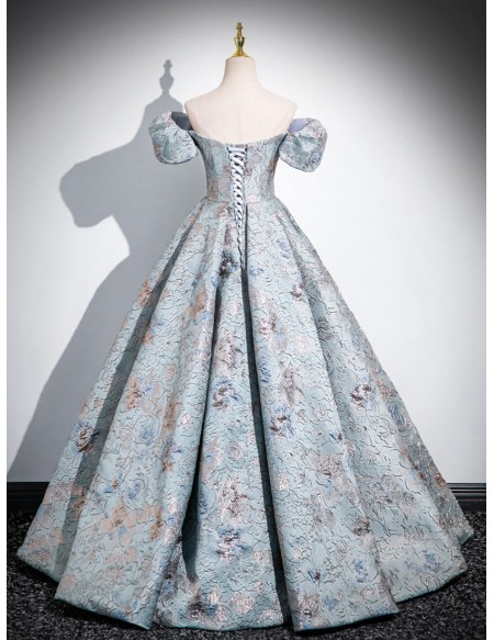 Unique Floral Pattern Ruffled Ballgown Prom Dress With Off Shoulder