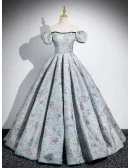 Unique Floral Pattern Ruffled Ballgown Prom Dress With Off Shoulder