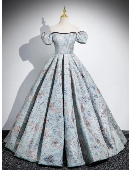 Unique Floral Pattern Ruffled Ballgown Prom Dress With Off Shoulder